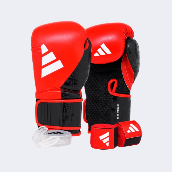 Set Boxeo Combat: Guante Venda Bucal - Bpkit08smu Rojo-blanco 14 Oz