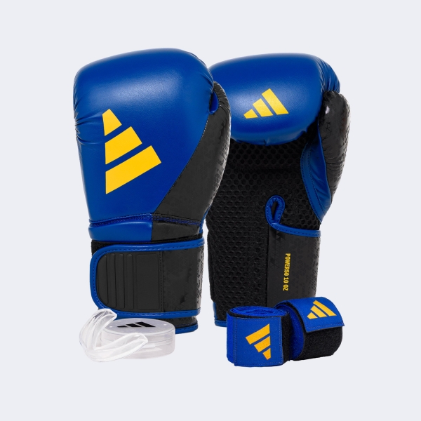 Set Boxeo Combat: Guante Venda Bucal - Bpkit08smu Azul-amarillo 10 Oz